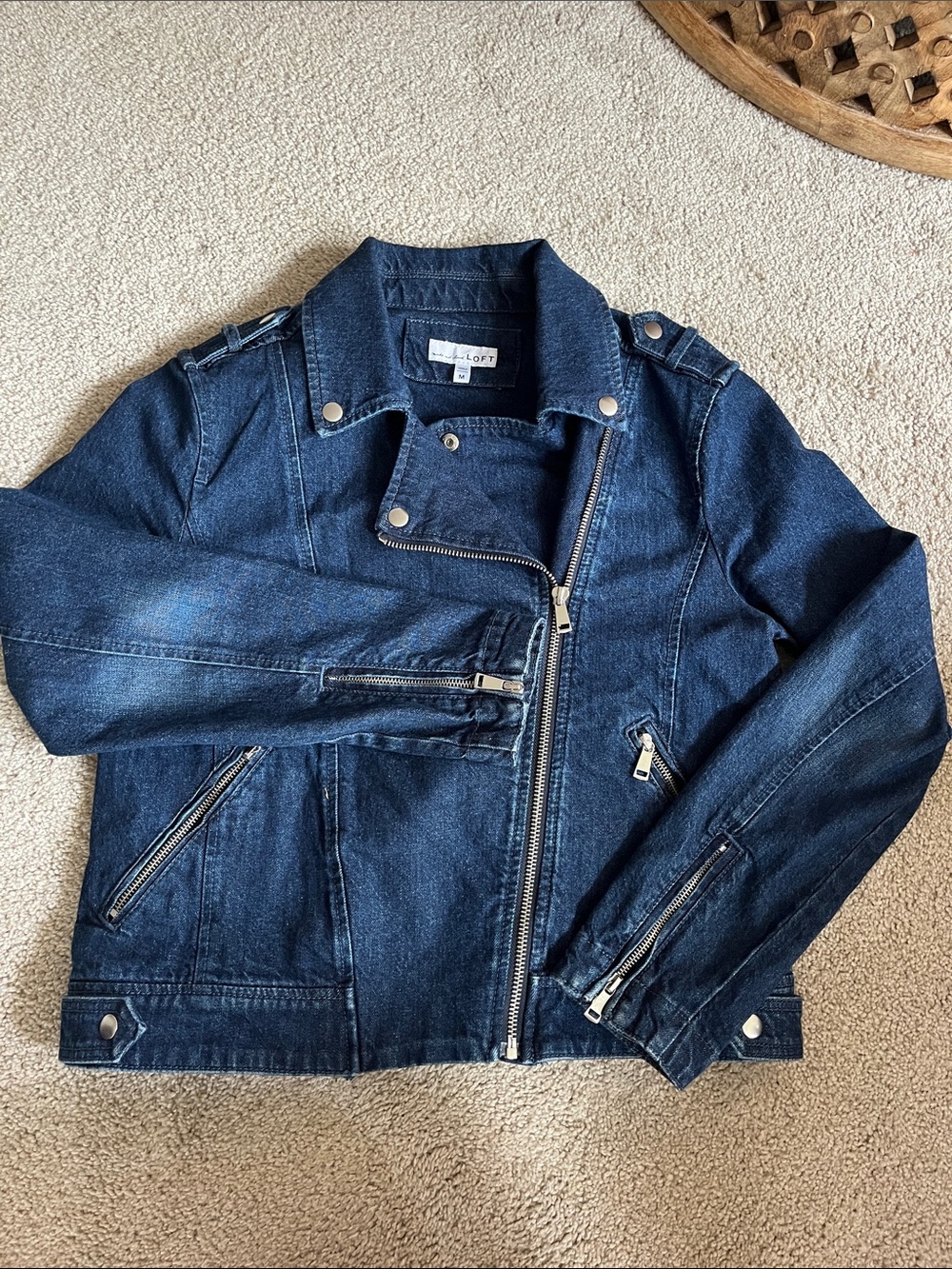 LOFT Indigo Denim Moto Jacket with Silver Hardware